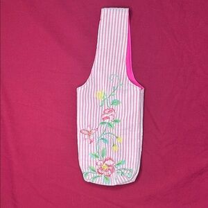 Floral Embroidered Pink Striped Wine/Tote Bag